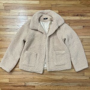 SHEIN Beige Teddy Coat with Two Front Pockets